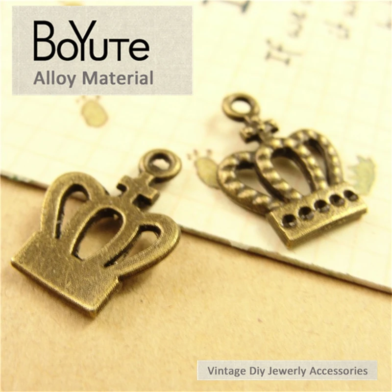 BoYuTe (200 Pieces/Lot) 14.5*10.5MM Antique Bronze Plated Metal Alloy Crown Charms for Jewelry Findings Accessories Diy Handmade