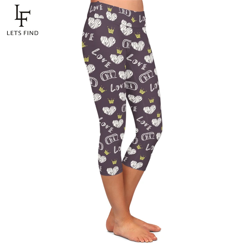 LETSFIND-Leggings con estampado de media pantorrilla para mujer, Leggings Capri de cintura alta con estampado de seda de leche, pantalones elásticos de entrenamiento, 2019