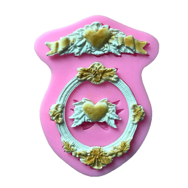 Free Shipping in Heart with Picture Frame Silicone Turning Sugar Cake Chocolate Soap Mould Baking Liquid