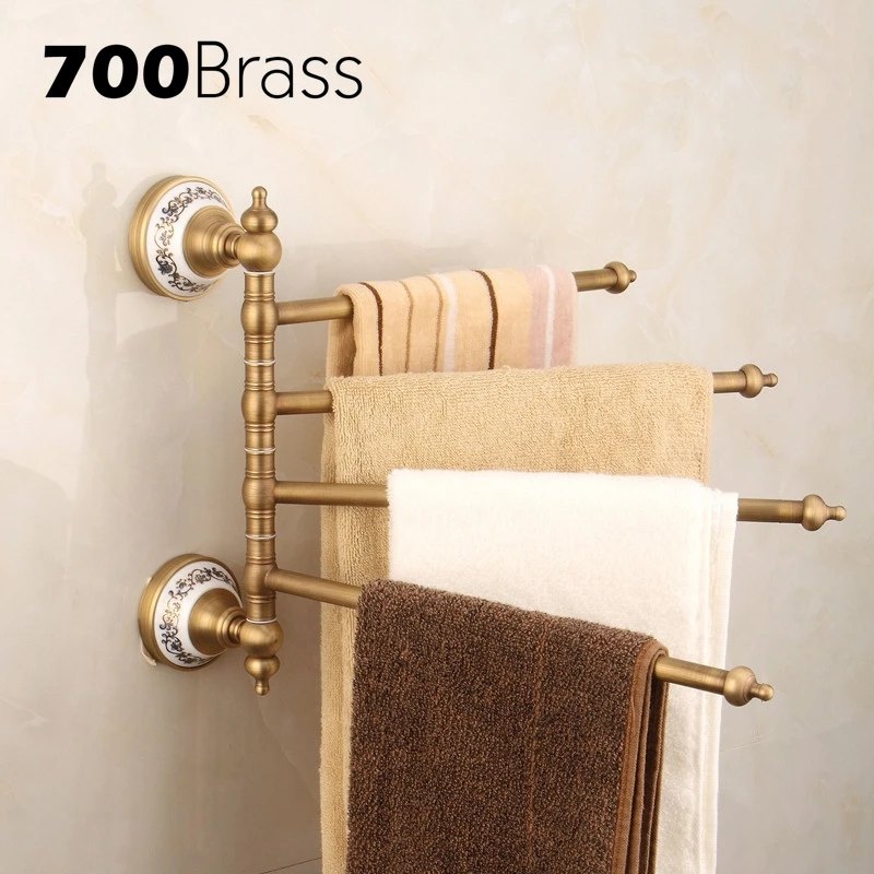 Brass 2-6 Bars Antique Flexible Towel Bars Holder Rotation Ceramic Base Wall Mounted Towel Bars Bathroom Hardware Accessories