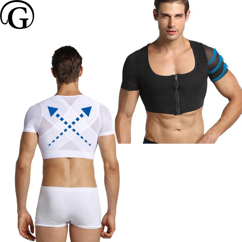 Masculino Shaper Emagrecedor Peitoral Ginecomastia Topo Novo Corretor de Postura Undershirt Direto nas Costas