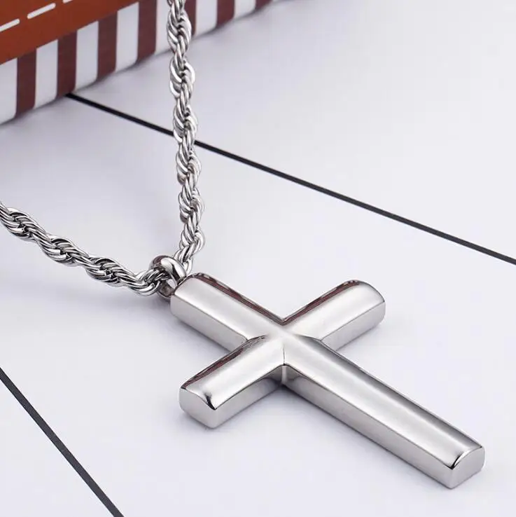 Punk Twist Rope Chain Cross Pendant Men Women Hiphop Gold Silver Color Polished Stainless Steel Cross Necklace Male Jewelry