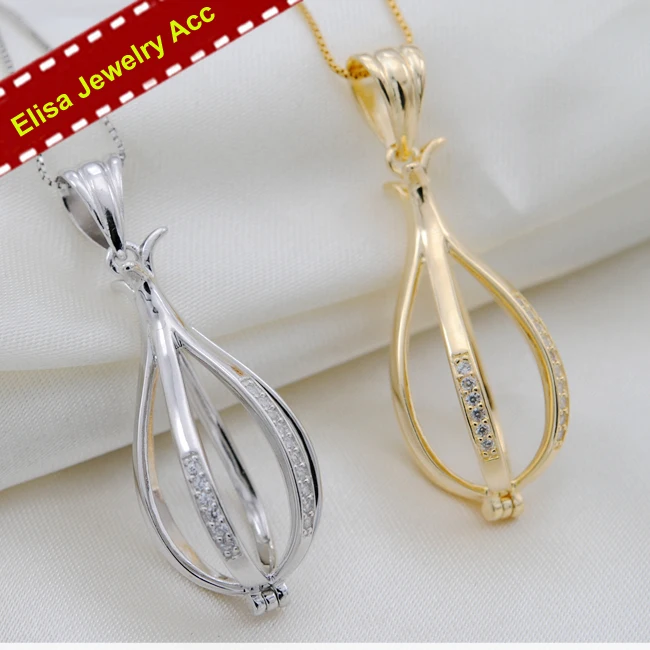 Fashion S925 Sterling Silver Pearl Cage Pendant Accessory Women DIY Pearl Pendant Holder Silver&Gold 3pcs/Lot