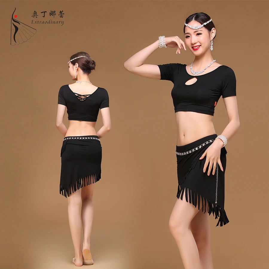 Belly Dance Suite leotard female adult short sleeved summer tassel Skirt Costume