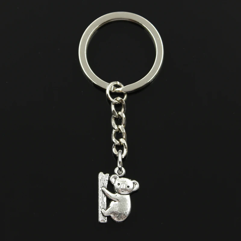 Fashion 30mm Key Ring Metal Key Chain Keychain Jewelry Antique Bronze Silver Color Plated Koala Bear 20x14mm Pendant