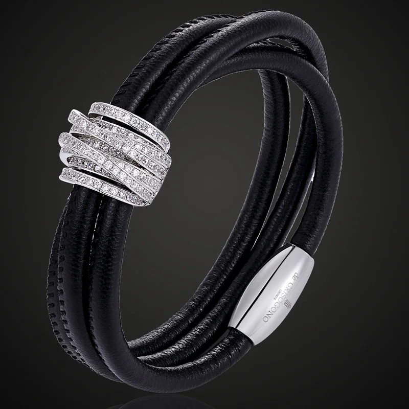 Zlxgirl jewelry Brand Cubic Zircon bracelet and bangle best women\'s fine Christmas gifts imitation leather bracelet accessories