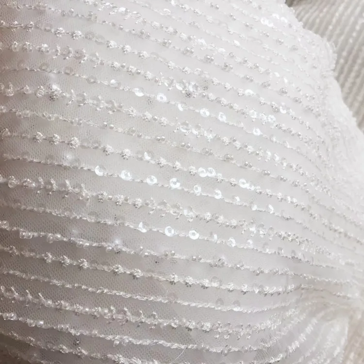 French Beaded Lace Fabric Mesh Sequin Vertical Stripes Wedding Dress Embroidery Fabric DIY Accessories RS656