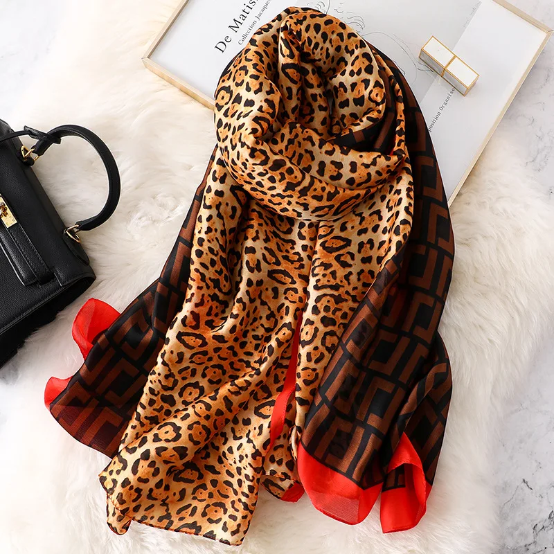 KOI LEAPING new fashion leopard print scarves female outside holiday silk scarf beach beach towel Sunscreen  long scarf