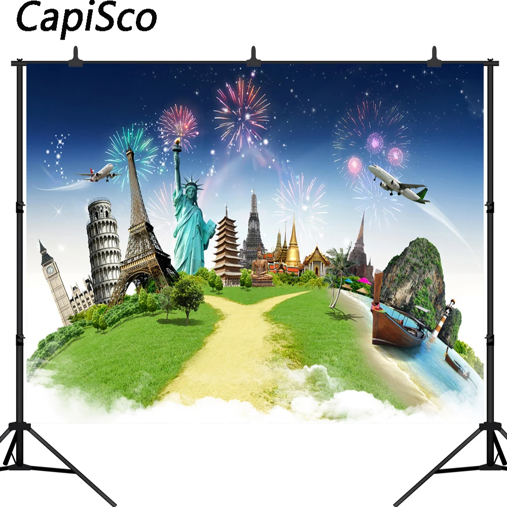 

Capisco photography backdrop Global travel theme famous building custom Birthday party wedding background photo studio backdrop