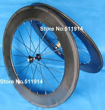 FLX-WS-CW08 Full Carbon Road Bike 88mm Clincher Wheelset 700C - 88mm Rim , Spokes , hub , Brake pads, Skewers