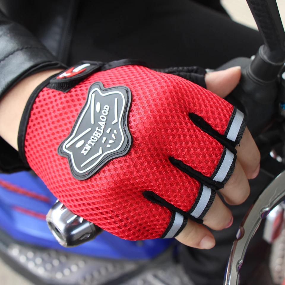 Fashion Summer Autumn Outdoor Sports Breathable Mesh Adjustable Size Motorcycle Gloves Men Women Fitness Half Finger Style Glove