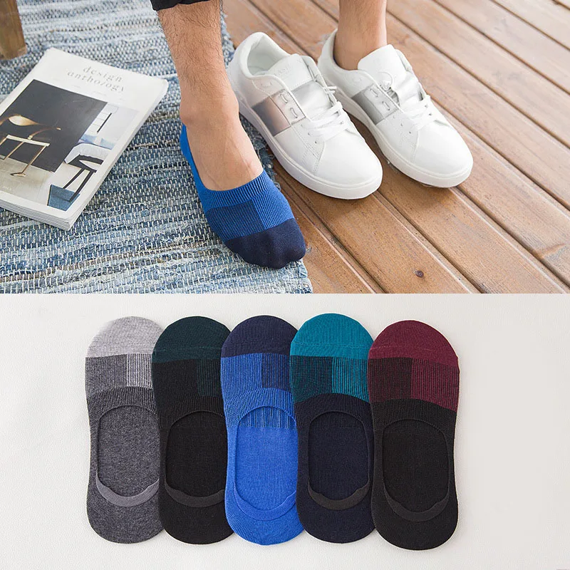 5 Pairs Mens Socks Business Invisible Enlarge Code Male Socks Cotton Silica Gel Non-slip Shallow Mouth Ankle Sock Slippers Meias