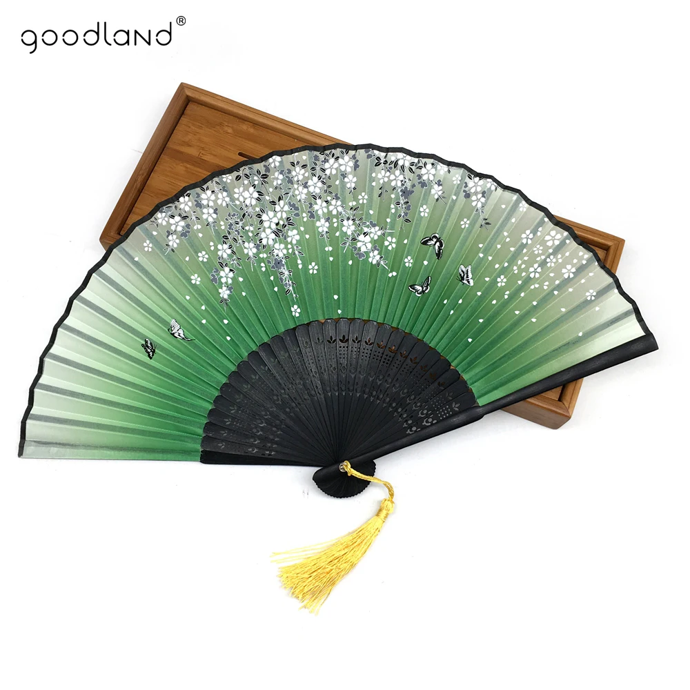 Free Shipping 50pcs Silk Butterflies Sakura Pattern Hand Fan Handheld Folding Fans Decoration Favor Outdoor Wedding Party