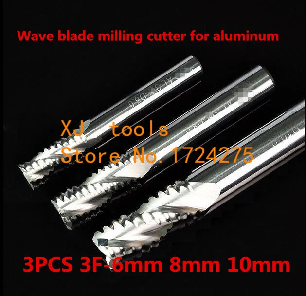 

Free Shipping 3 pcs 6mm 8mm 10mm 3 Flutes Aluminium alloy wave edge rough milling cutter ,CNC milling tools, Nc tool