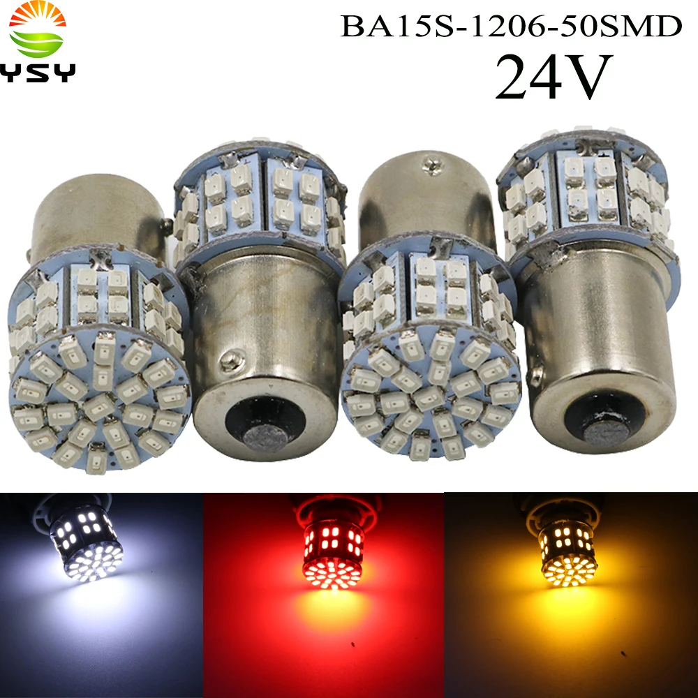 

YSY 500X 1206 50 SMD Led Bulbs 1156 BA15S Vehicles Backup Tail Light Turn Signal Parking Lights Indicator Red Amber White 24V