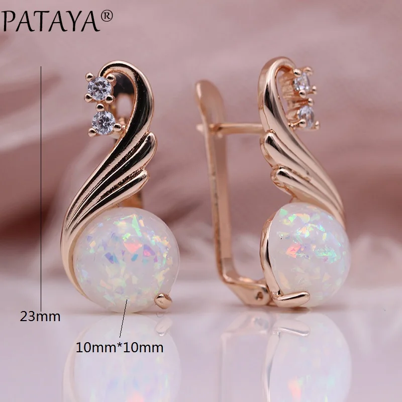 PATAYA New 585 Rose Gold Color Natural Zircon Women Fashion Jewelry Champagne Crystal Opal Onyx Earring Wedding Fine Earrings