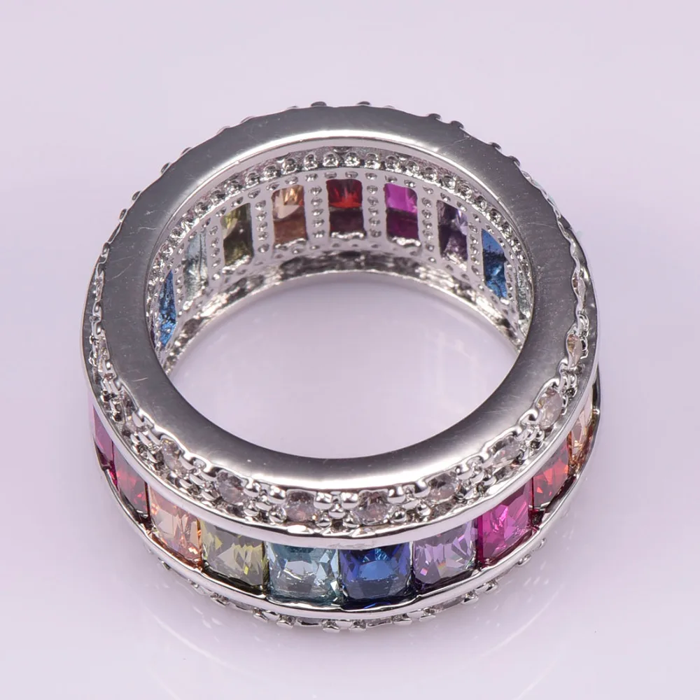 Weinuo Sterling-Silver-Jewelry Multi Colour Crystal Zircon 925 Sterling Silver Jewelry Wholesale Retail Ring for Women Size 6-12