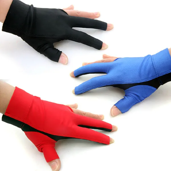 New Lycra Fabric Snooker Billiard Cue Gloves Pool Left Hand Three Finger Billiard Accessories Blue/Black/Red High Elastic