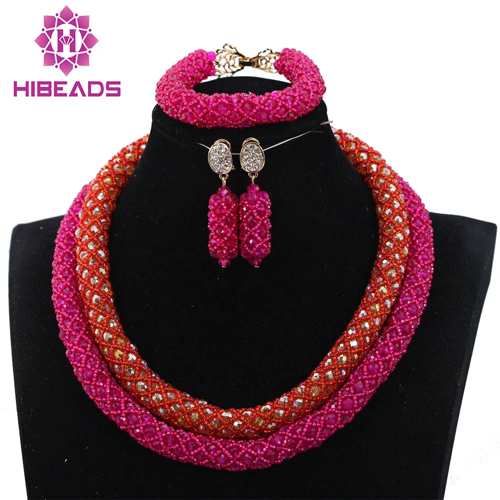 African Wedding Magnificent Crystal Handmade Mix Balls Jewelry Set Bridal Women Beads Necklace Jewelry Set Free Shipping ABH306