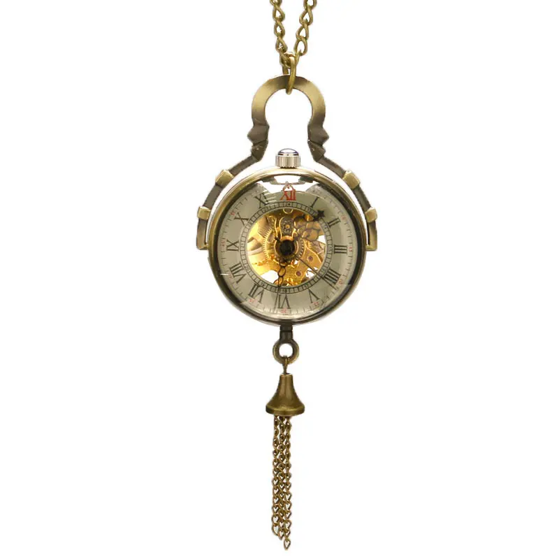 Steampunk Transparent Glass Ball Mechanical Pendant Pocket Watch Chain New Mens P100