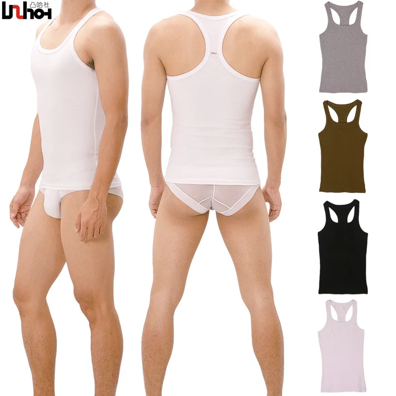 مثير الرجال تانك القمم masculinas ليكرا القطن أكمام Vset للرجل الصلبة تنفس س الرقبة سترة الصيف المحملة أعلى M-XXL #1