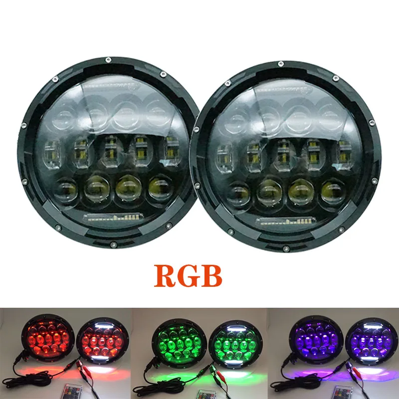 

2PCS 75W RGB Headlight With Remote Control 7 Inch Round RGB LED Headlamp 9-16V Waterproof IP67 For Jeep Offroad 4x4 Trucks