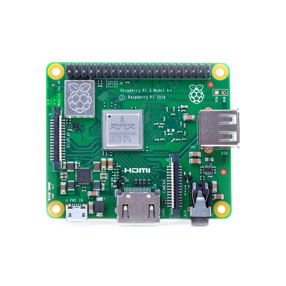 

Raspberry Pi 3 Model A+, with most enhancements as Raspberry Pi 3B+, in smaller form factor, and lower price .