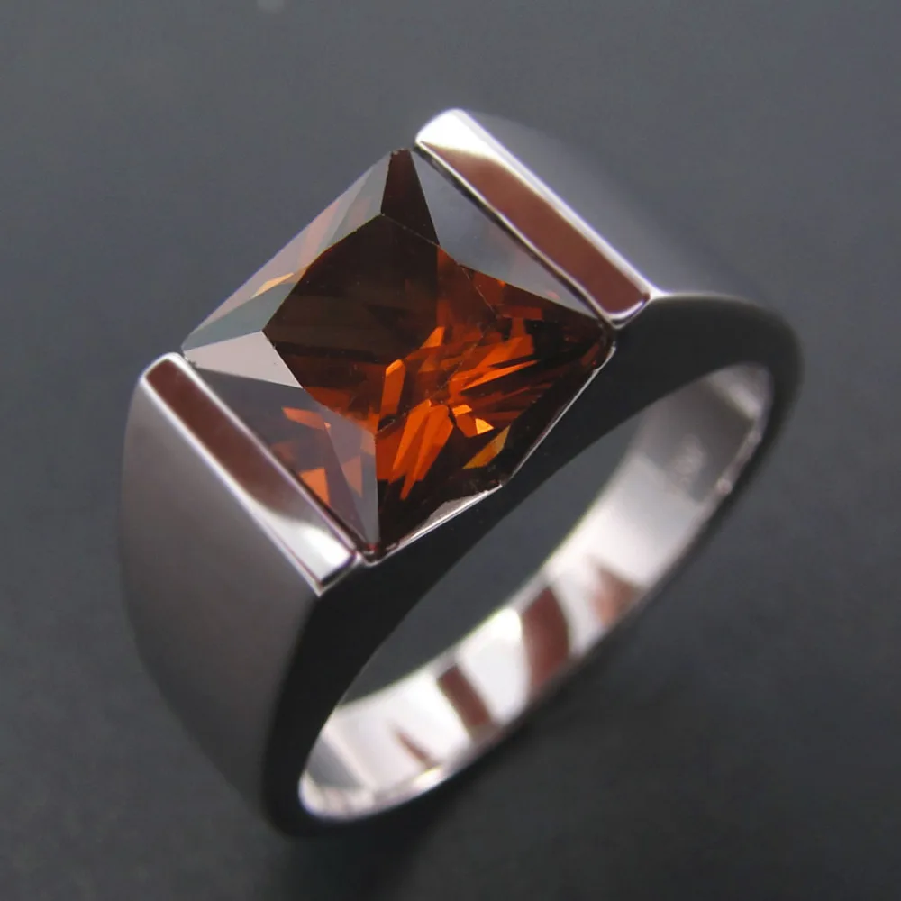 100% 925 Sterling Silver Men Ring Genuine Smoky Quartz Ring Wedding Jewelry Engagement Rings Men and Women Size 5/6/7/8/9/10/11