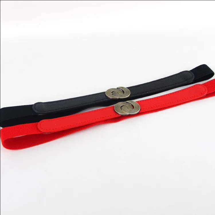 new fashion cummerbunds black red vintage double spiral buckle elastic thin cummerbund dress waist belt female women accessories