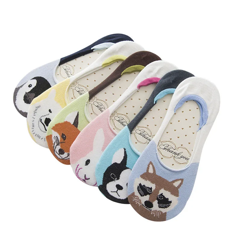 5 Pairs Women Boat Socks Sweet Fashion Cartoon Annimals Rabbit Penguin Wolf Fox Funny Socks Summer Women Sock Slippers Meias