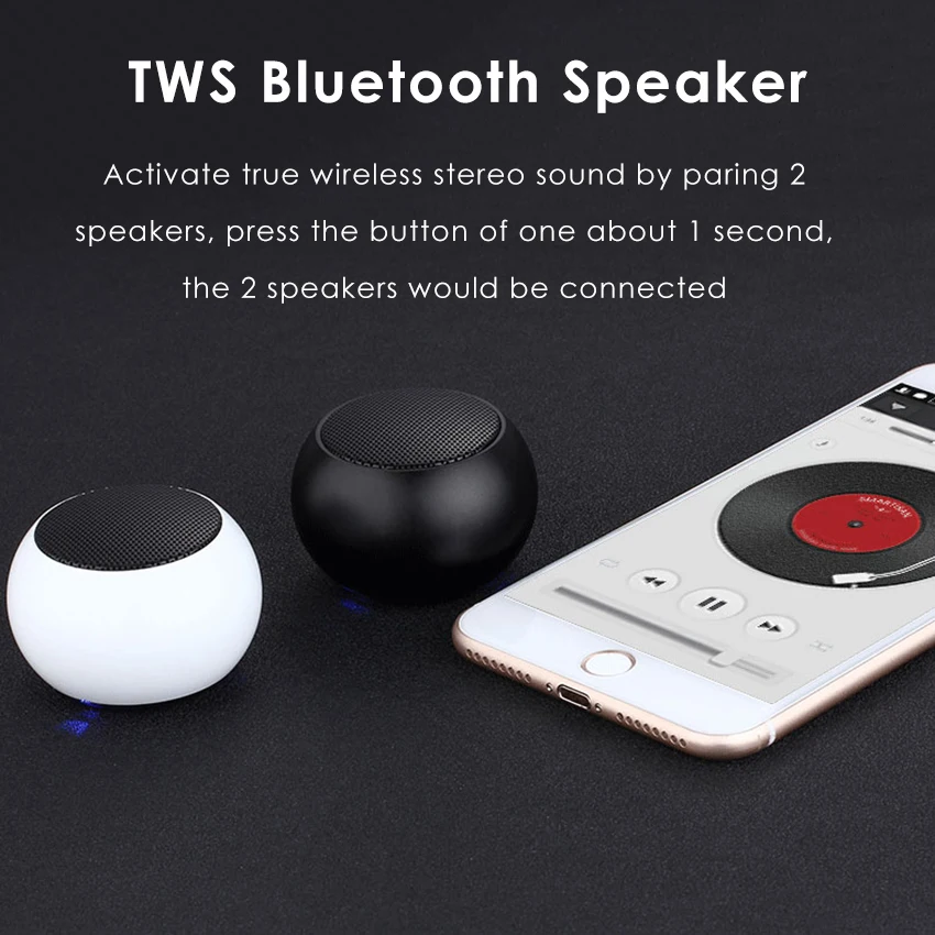 Aimitek Mini TWS Portable Bluetooth Speaker True Wireless Stereo Subwoofer Handsfree Loudspeaker with Mic for Smartphones