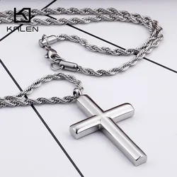 Kalen Fashion Cross Necklaces For Men High Polished 50cm Stainless Steel Cross Jewelry Necklace Male Cheap Jewelry