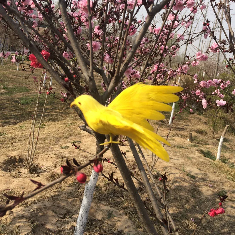 plastic foam & feathers spreading wings about 12cm yellow bird Handmade art model toy,prop,decoration gift w5528