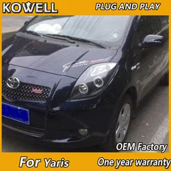 KOWELL Car Styling For Toyota Yaris LED Angel Eyes head Lamp 2005 to 2012 year Black Color