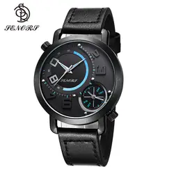 SENORS New Fashion Double Movement Quartz Watches Men's Black Belt WristWatch Men Sport Hour Male Clock Relogio Masculino