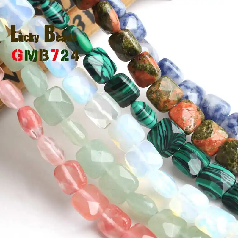 Natural Opal/Blue Sodalite/Unakite/Aventurine Stone Beads 8*8mm Square Loose Bead For Jewelry DIY Making Bracelet Necklace 7.5\'\'