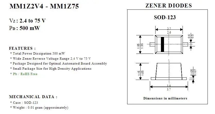 POWER MM1Z20 SMD 20V 0.5W ST SOD123 Mark:5K zener diode New and original