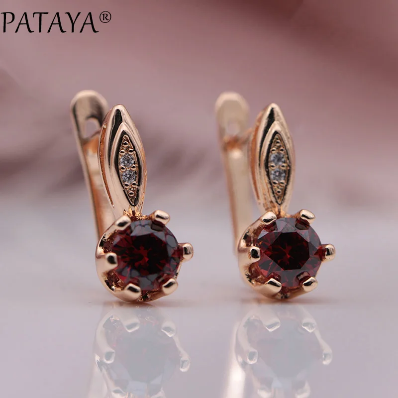 PATAYA New 585 Rose Gold Color Micro Wax Inlay Green Natural Zircon Drop Earrings Women Wedding Party Simple Cute Jewelry