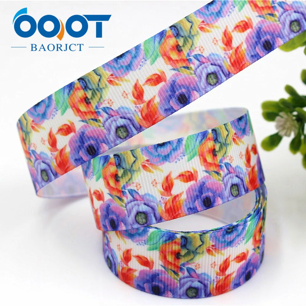 OOOT BAORJCT 1712087 22 mm 10 yard Flower Ribbons Thermal transfer Printed grosgrain Wedding Accessories DIY handmade material