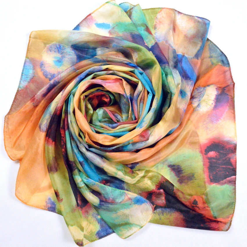 [BYSIFA] Silk Scarf Plus Size Broadened Silk Women\'s Silk Scarf Shawl Female Scarf New Winter Orange Coffee Women Long Scarves