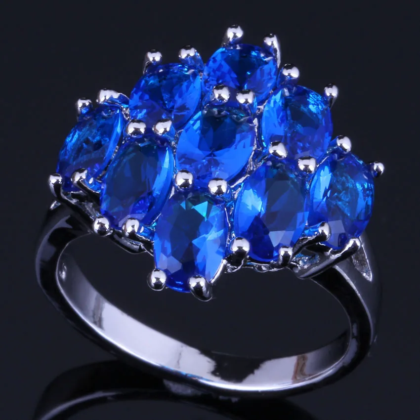 Alluring Oval Blue Cubic Zirconia Silver Plated Ring V0419