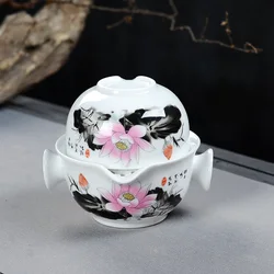 Chinese landscape painting travel tea set Include 1 Pot 1 Cup,Beautiful and easy teapot kettle,kung fu teaset elegant gaiwan