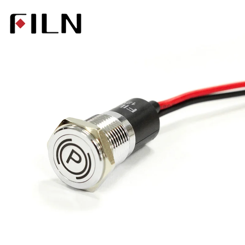 FILN 14mm panel hole car applicancance led red yellow white blue green 6v 24v 110v 220v mini led indicator light with 20cm cable