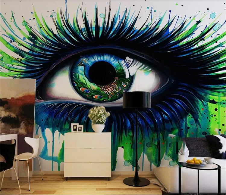 Custom Photo Wallpaper 3D Peacock Blue Eyelashes Painted Abstract Oil Painting papel de parede wall papers home decor