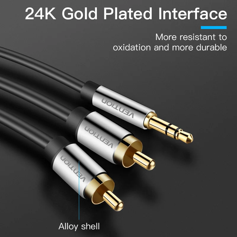 Vention-Cable de Audio estéreo de alta fidelidad para cine en casa, conector auxiliar de 1m, divisor de 3,5 Y para amplificadores de Audio, 2RCA a