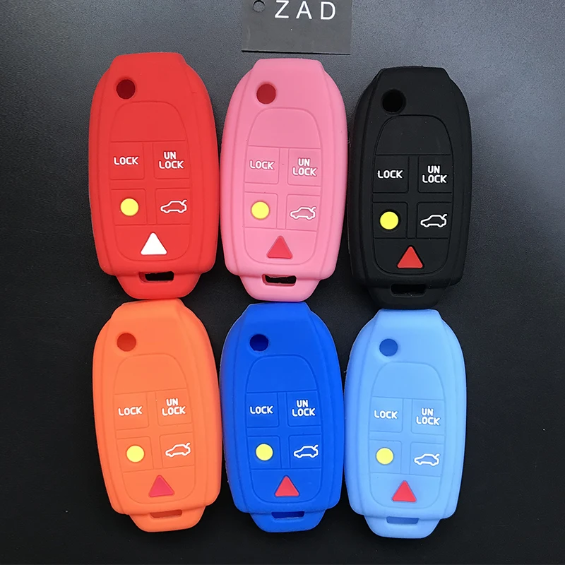 ZAD silicone rubber car key case cover accessories holder skin for volvo XC90 S80 5 buttons floding key cover shell case