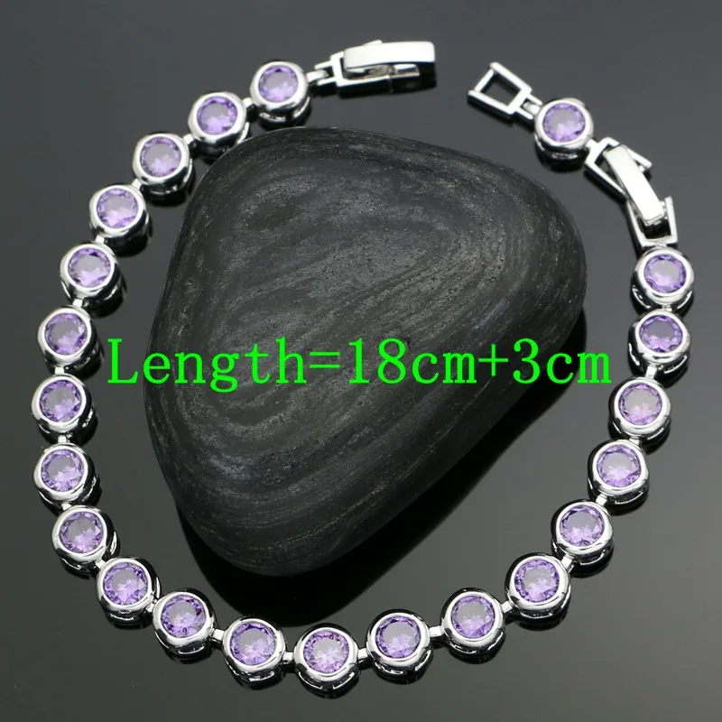 925 Silver Jewelry Sets For Women Football Shape Purple Cubic Zirconia Stud Earrings Pendant Ring Bracelet Necklace Silver Sets