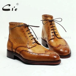 cie round toe full brogues medallion 100%genuine calf leather boot patina brown handmade leather lacing men's ankle boot  A98