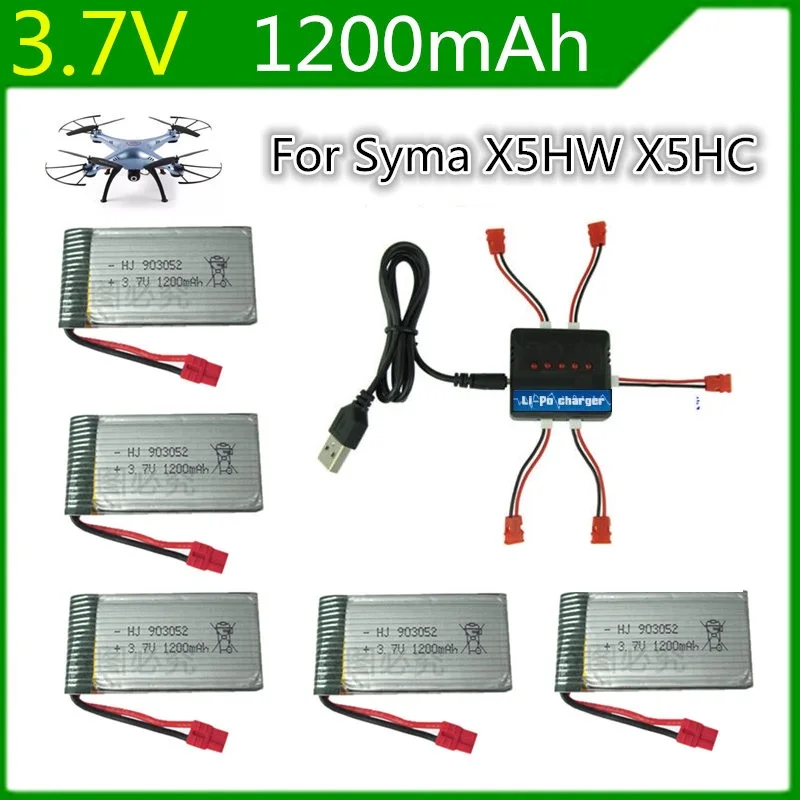 New Syma X5HW Syma X5HC RC Quadcopter Battery Ultra-high Capacity 3.7V 1200mAh Lipo Battery and 5 in 1 Cable Spare Parts