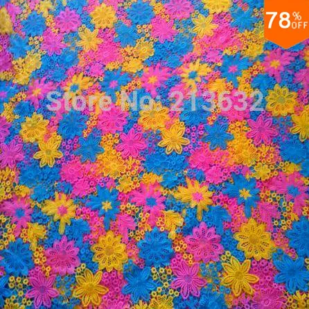 

Mum Yellow pink blue Colors chrysanthemum embroidered cloth hollow out embroidery lace Water soluble embroidered with fabrics